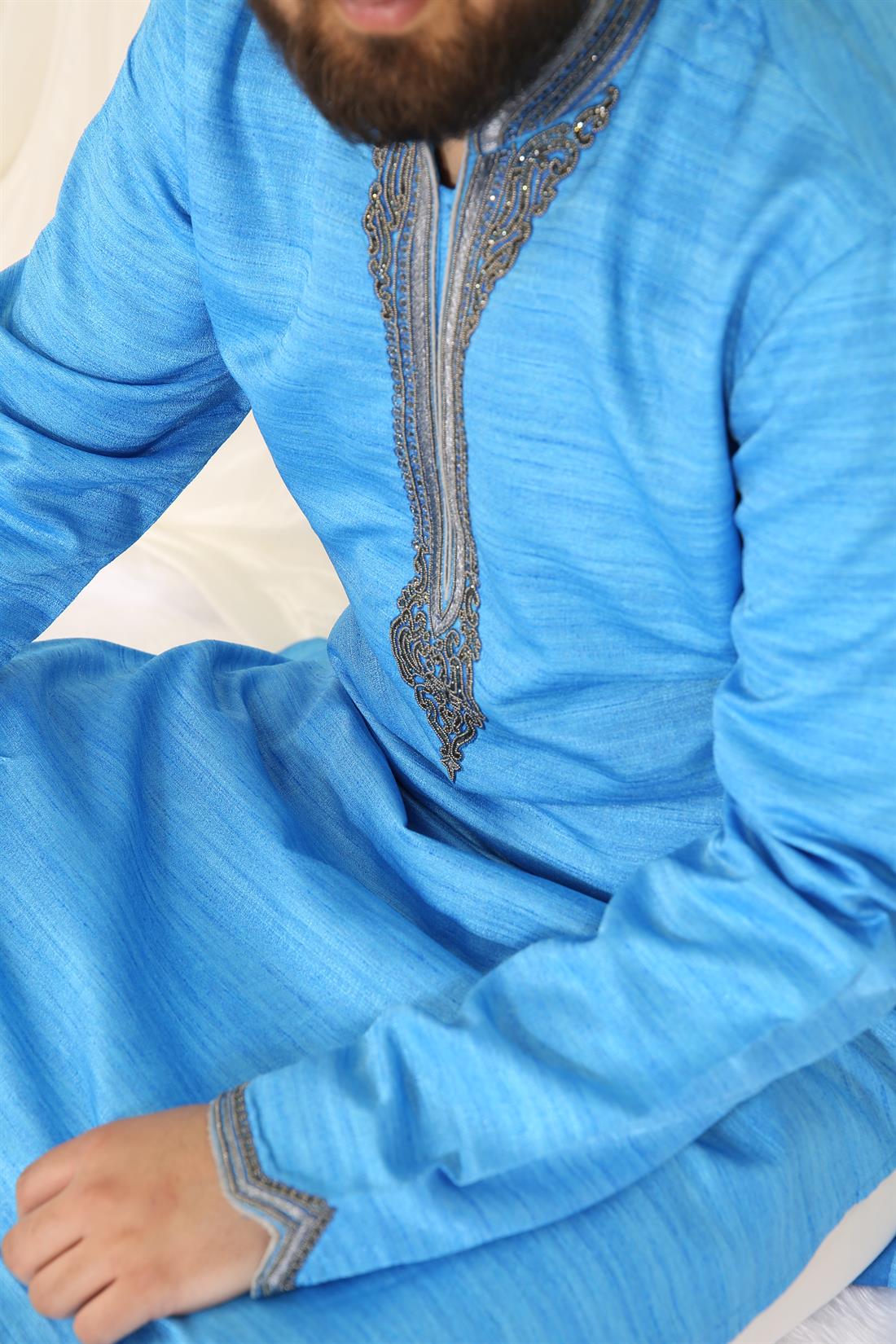Blue & Grey Kurta with Embroidery