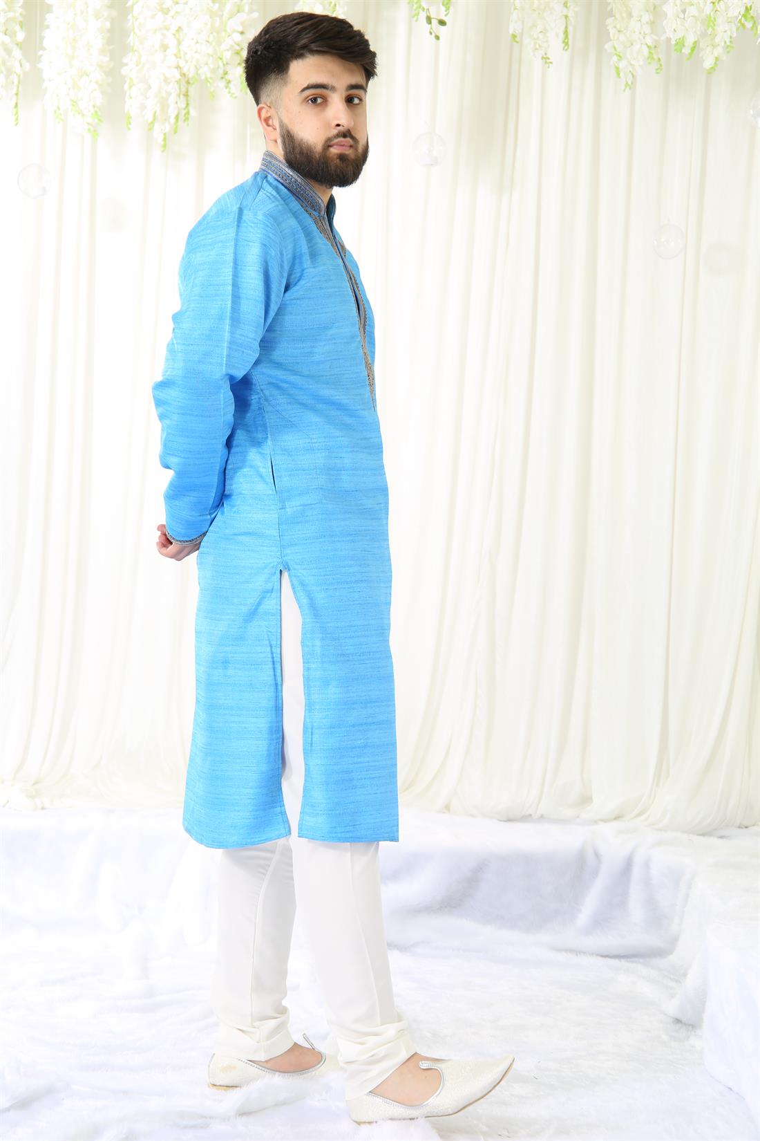 Blue & Grey Kurta with Embroidery
