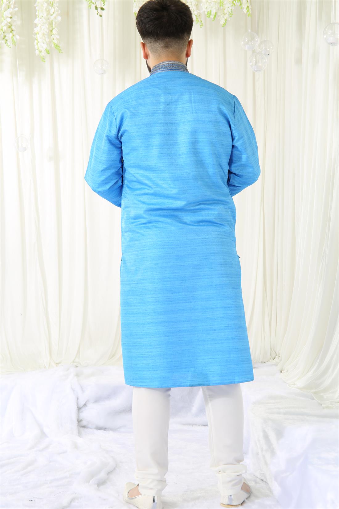 Blue & Grey Kurta with Embroidery