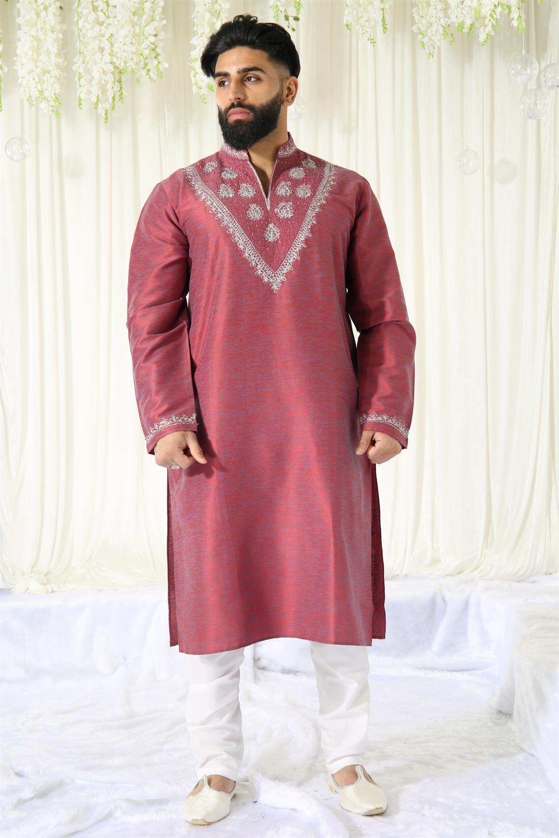 Majenta Kurta in with Silver Embroidery.