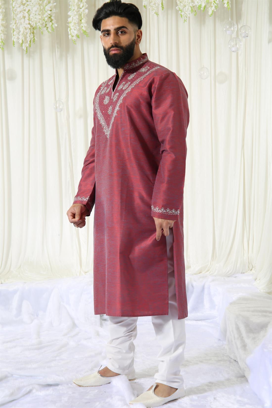 Majenta Kurta in with Silver Embroidery.