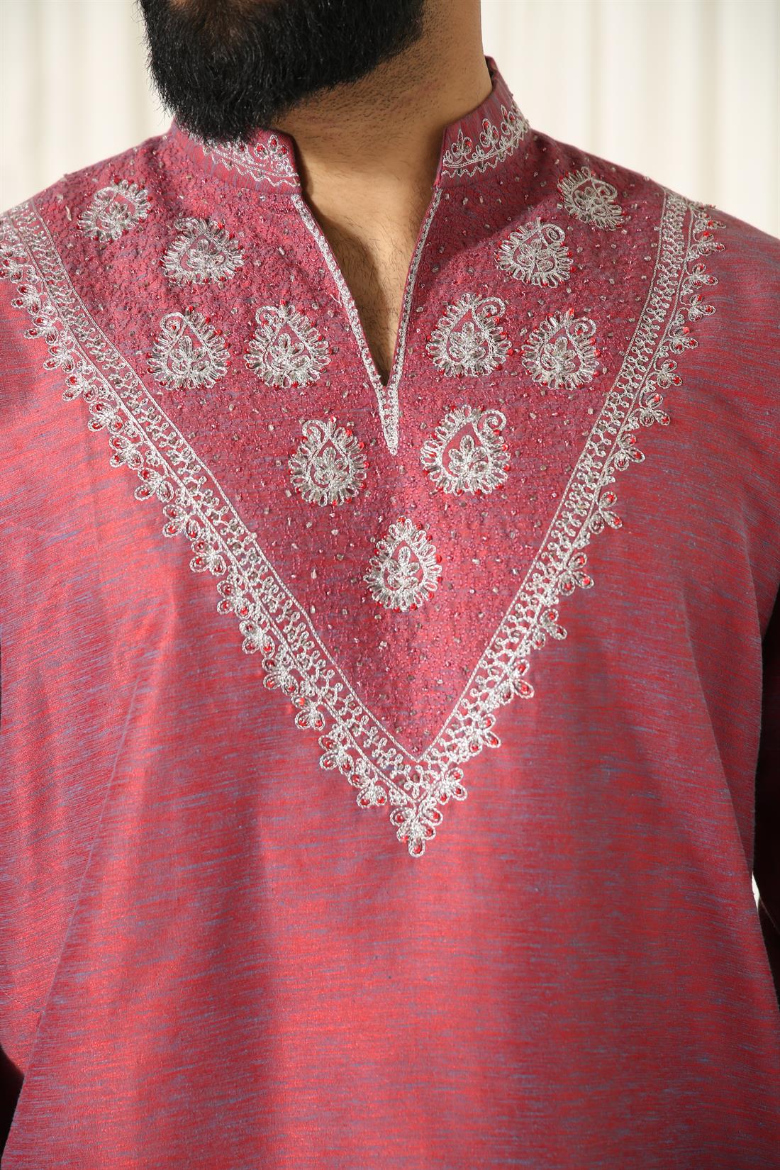Majenta Kurta in with Silver Embroidery.