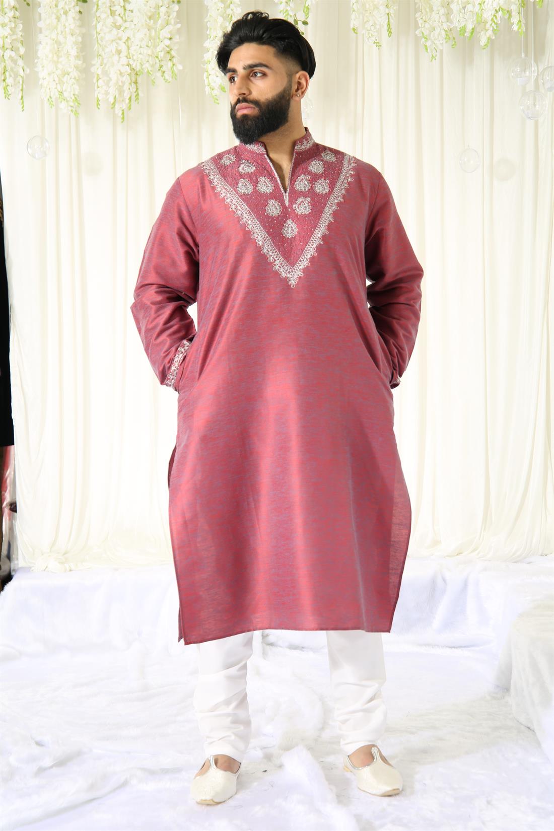 Majenta Kurta in with Silver Embroidery.