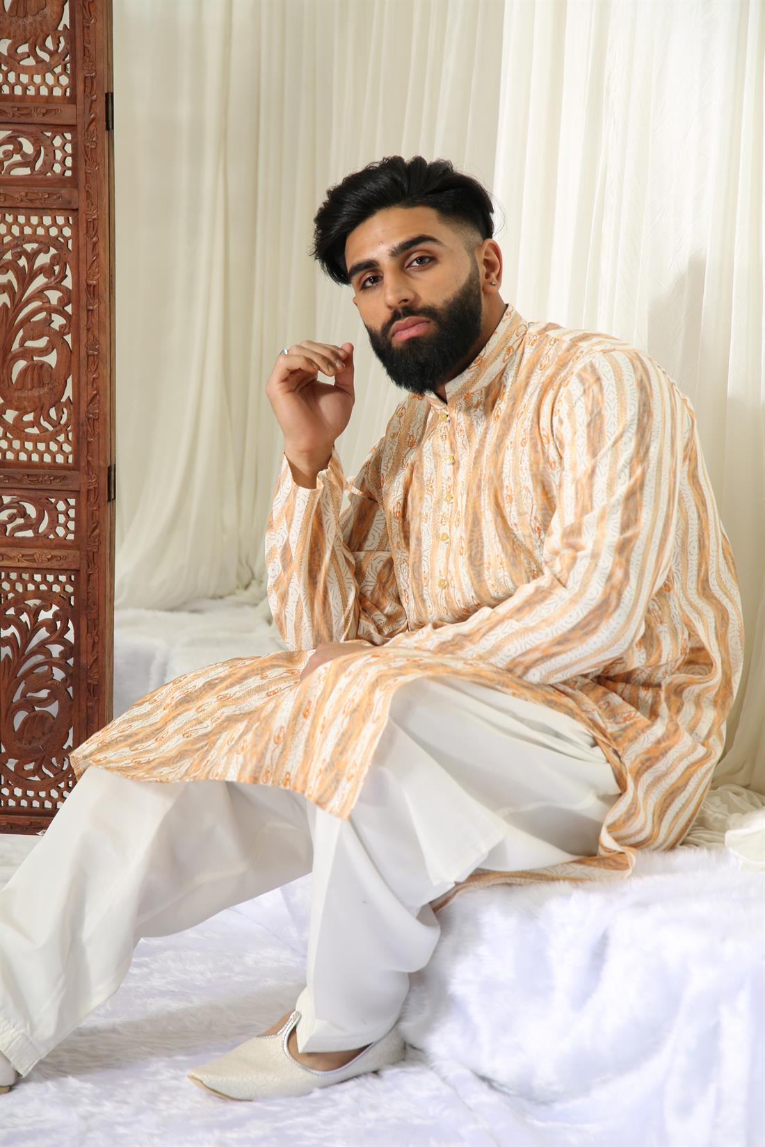 Multicolour Coloured Muticolour Kurta with Off White Shalwar.