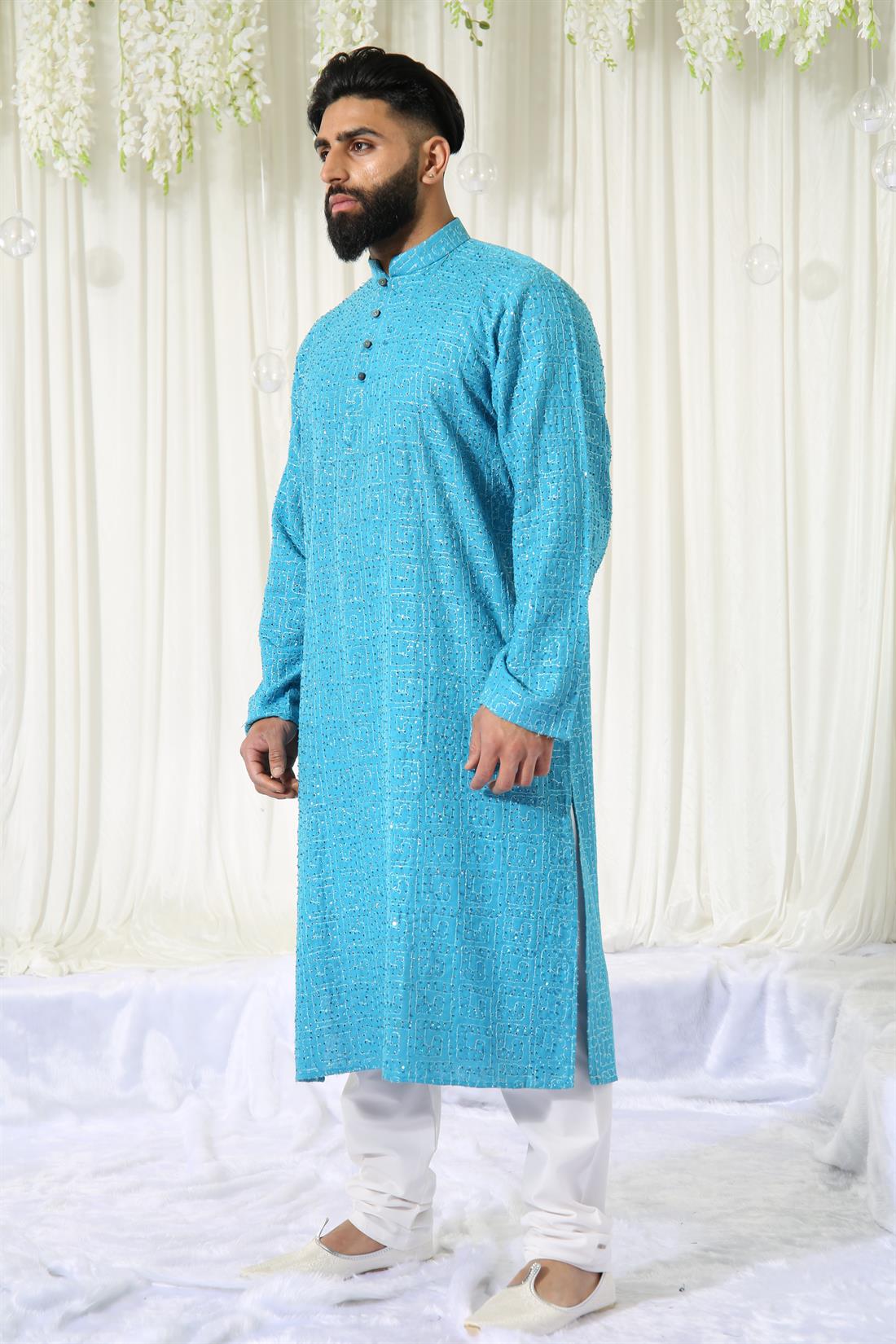 Sky Blue Kurta with Straight Pyjama.