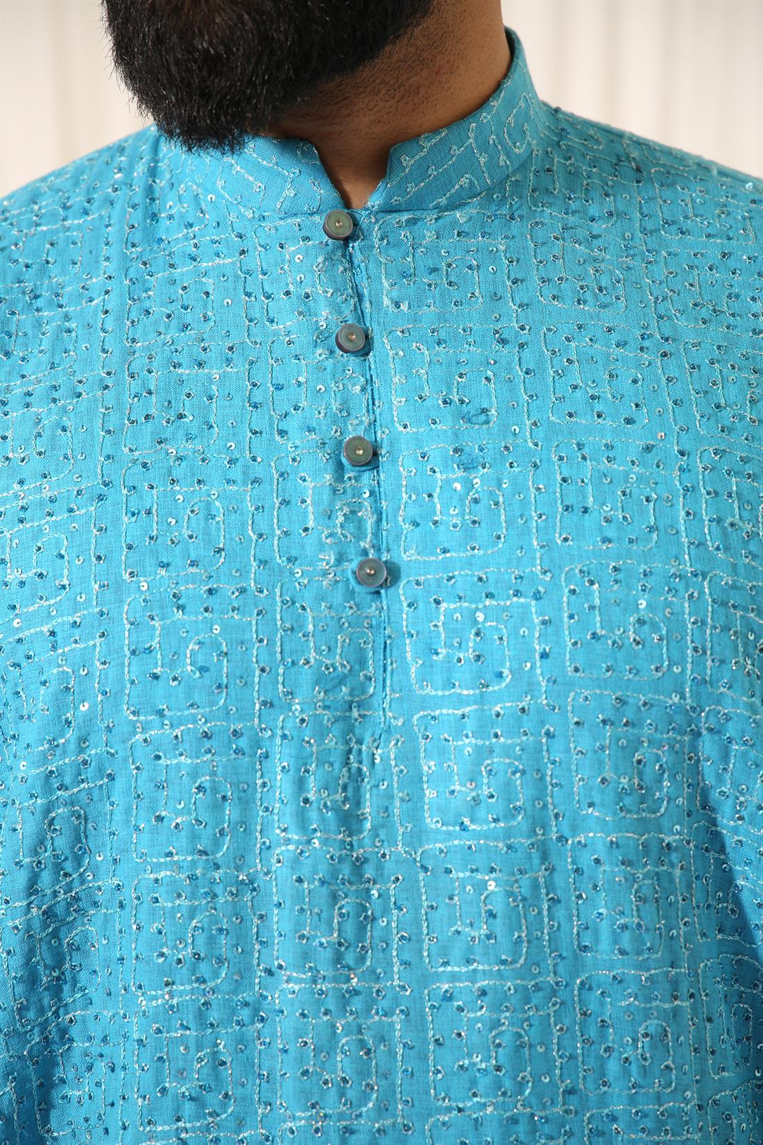 Sky Blue Kurta with Straight Pyjama.