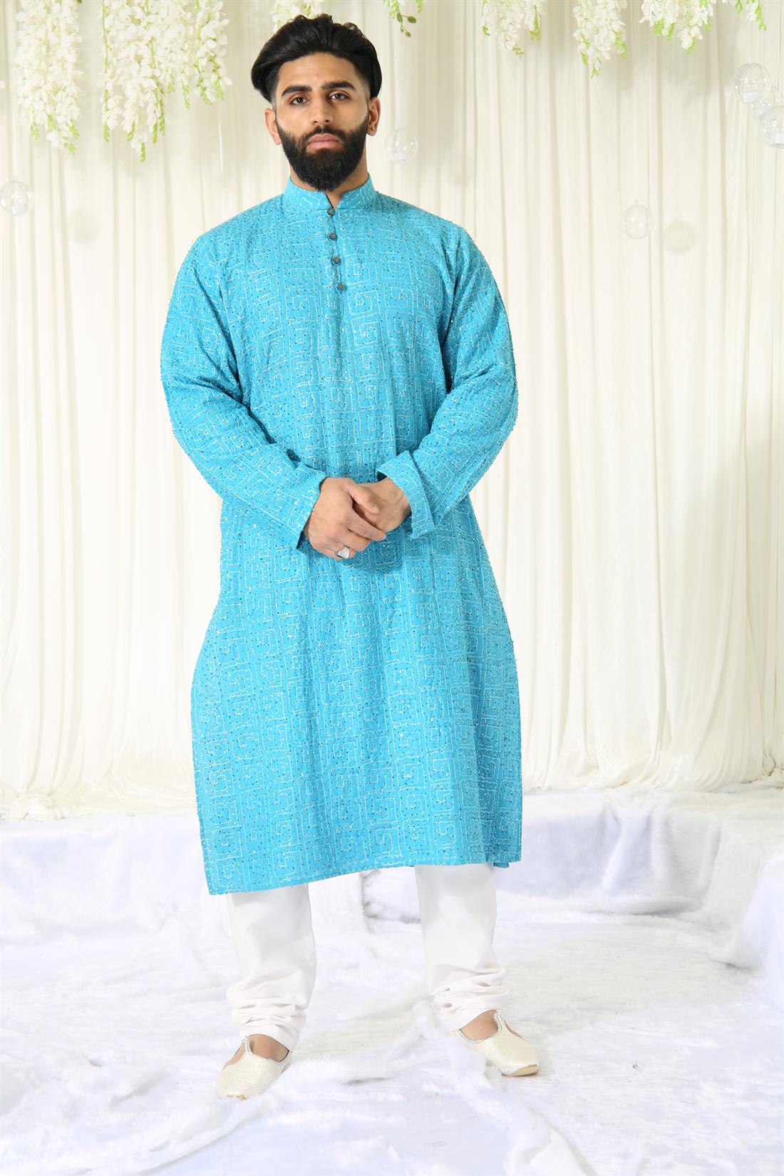 Sky Blue Kurta with Straight Pyjama.