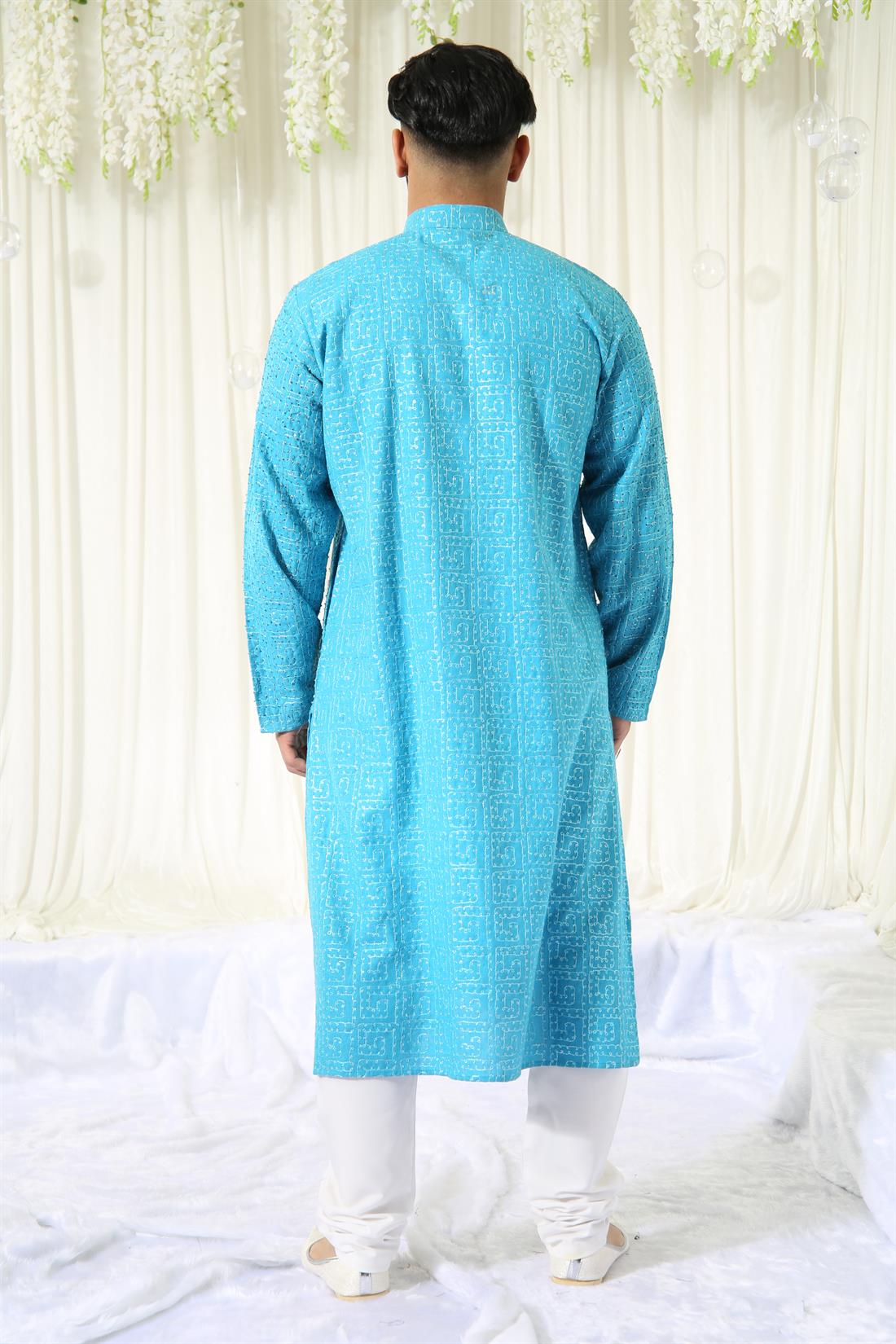 Sky Blue Kurta with Straight Pyjama.