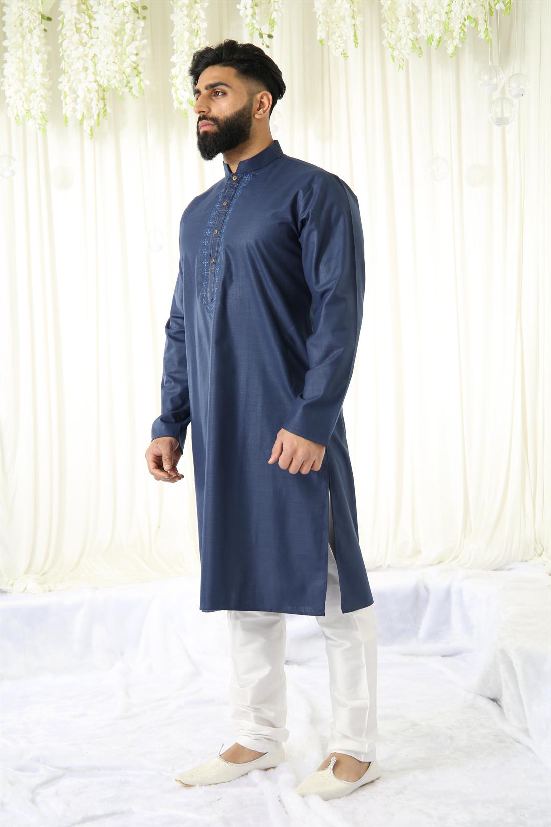 Navy Embroidered Mens Shalwar Kameez
