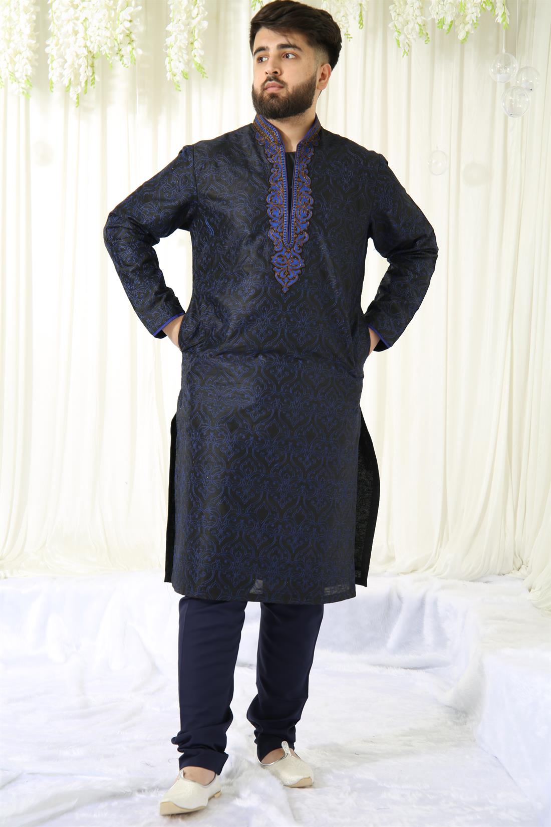 Black & Blue Kurta with and Antique Embroidery.