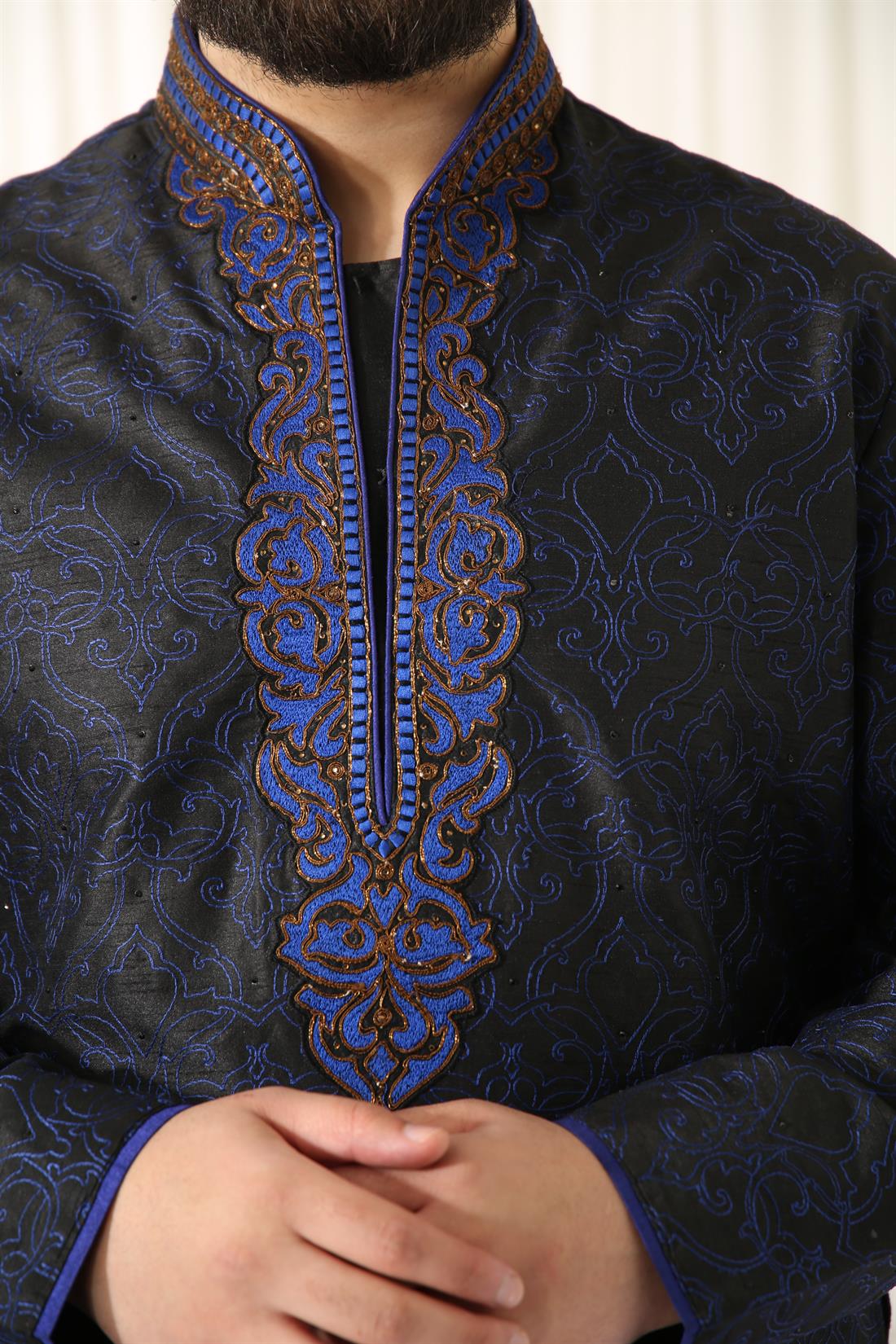 Black & Blue Kurta with and Antique Embroidery.