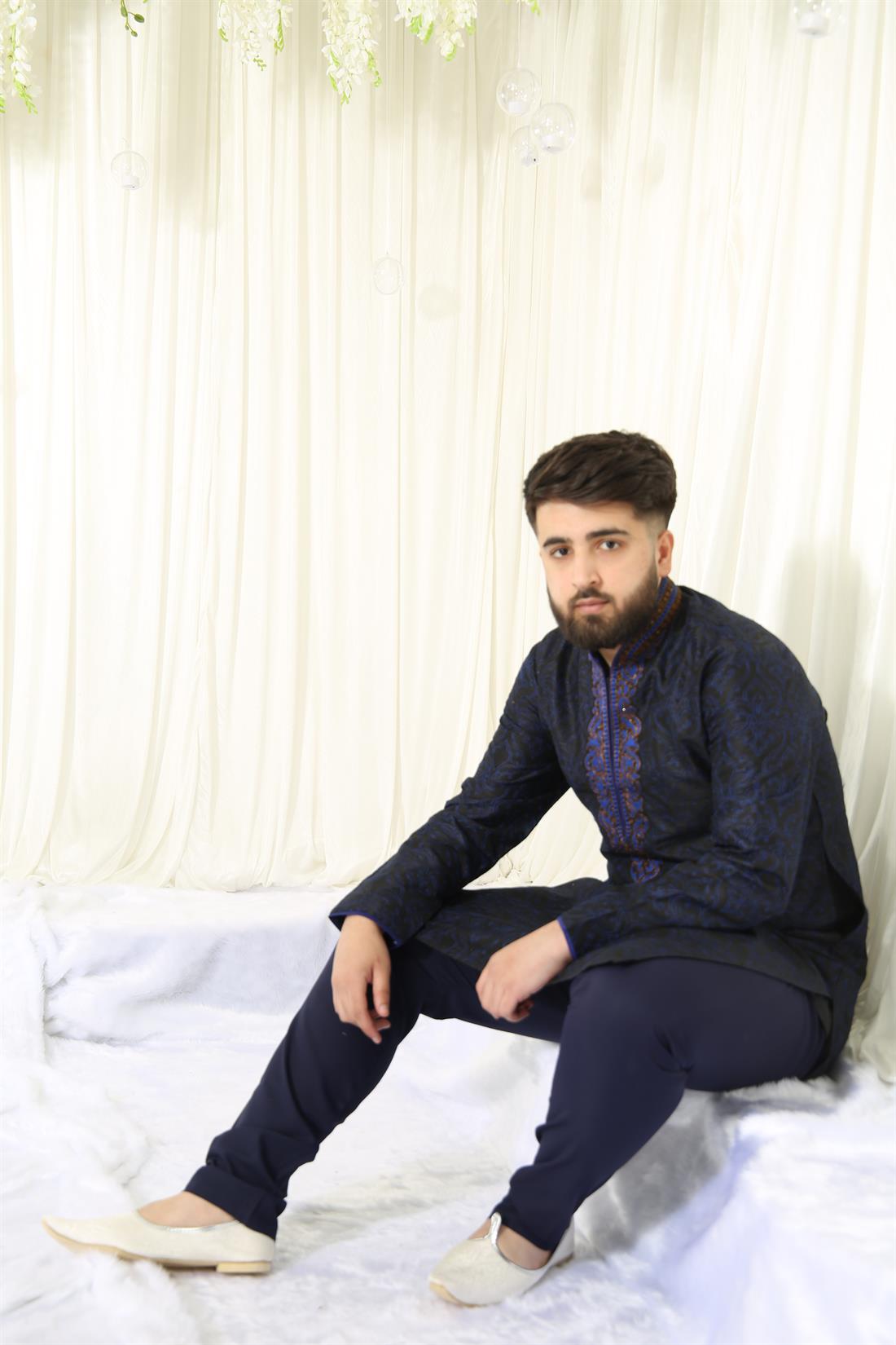 Black & Blue Kurta with and Antique Embroidery.
