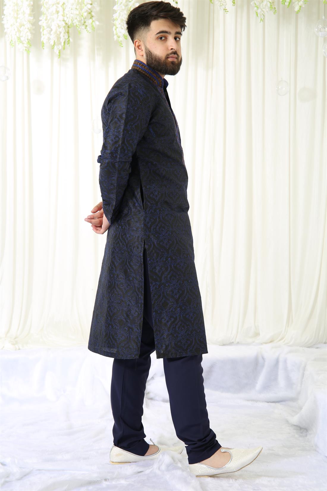 Black & Blue Kurta with and Antique Embroidery.