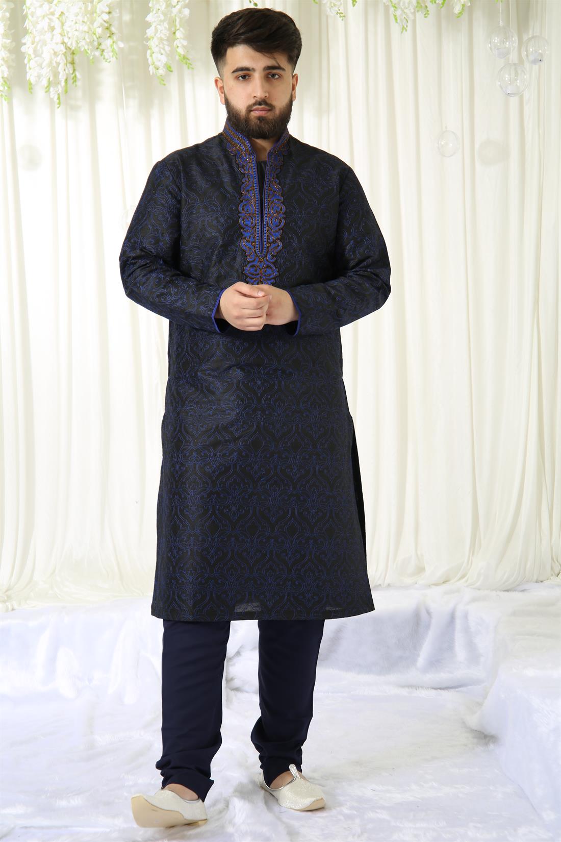 Black & Blue Kurta with and Antique Embroidery.