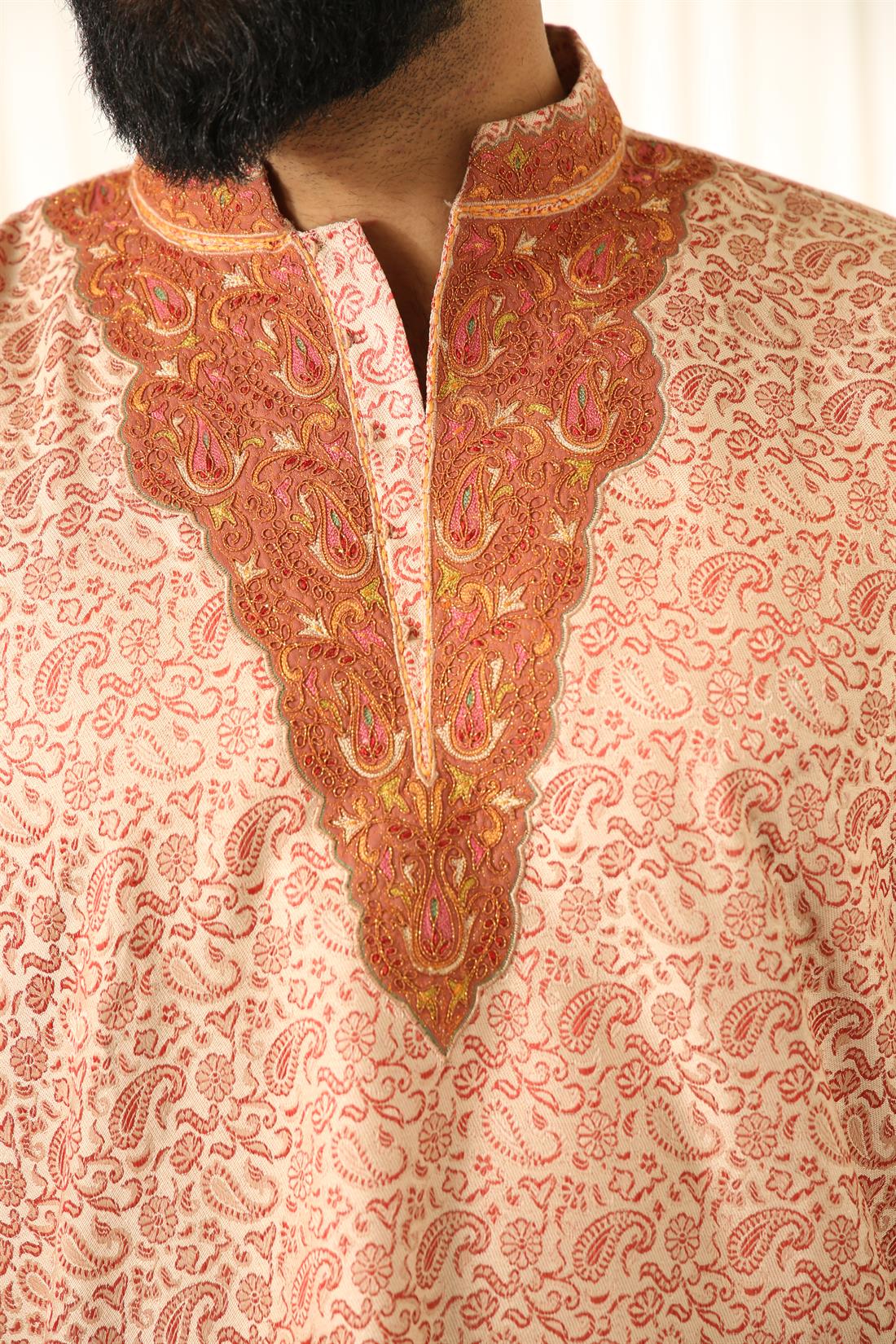Peach Brocade Kurta Comes with Pyjama.