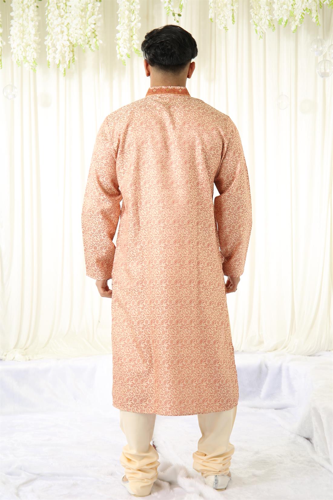 Peach Brocade Kurta Comes with Pyjama.