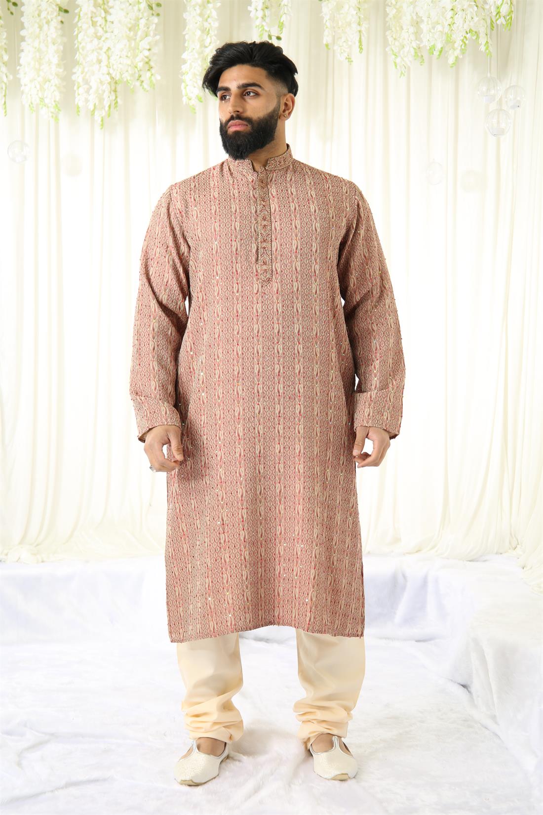 Gold & Maroon and Brocade Kurta Comes with Pyjama.