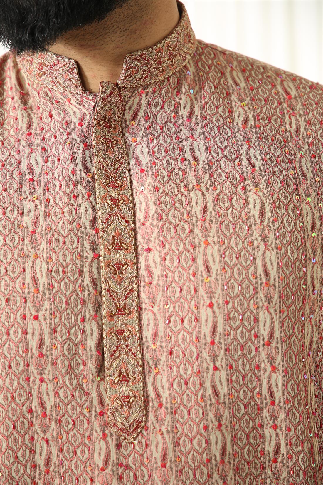 Gold & Maroon and Brocade Kurta Comes with Pyjama.