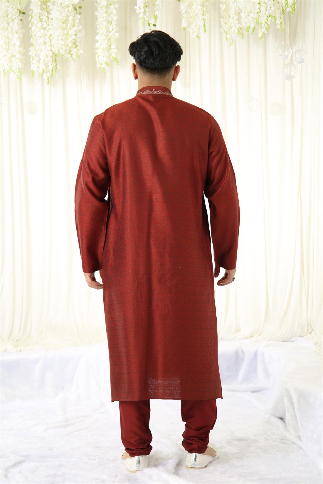 Maroon Brocade Kurta with Pyjama.