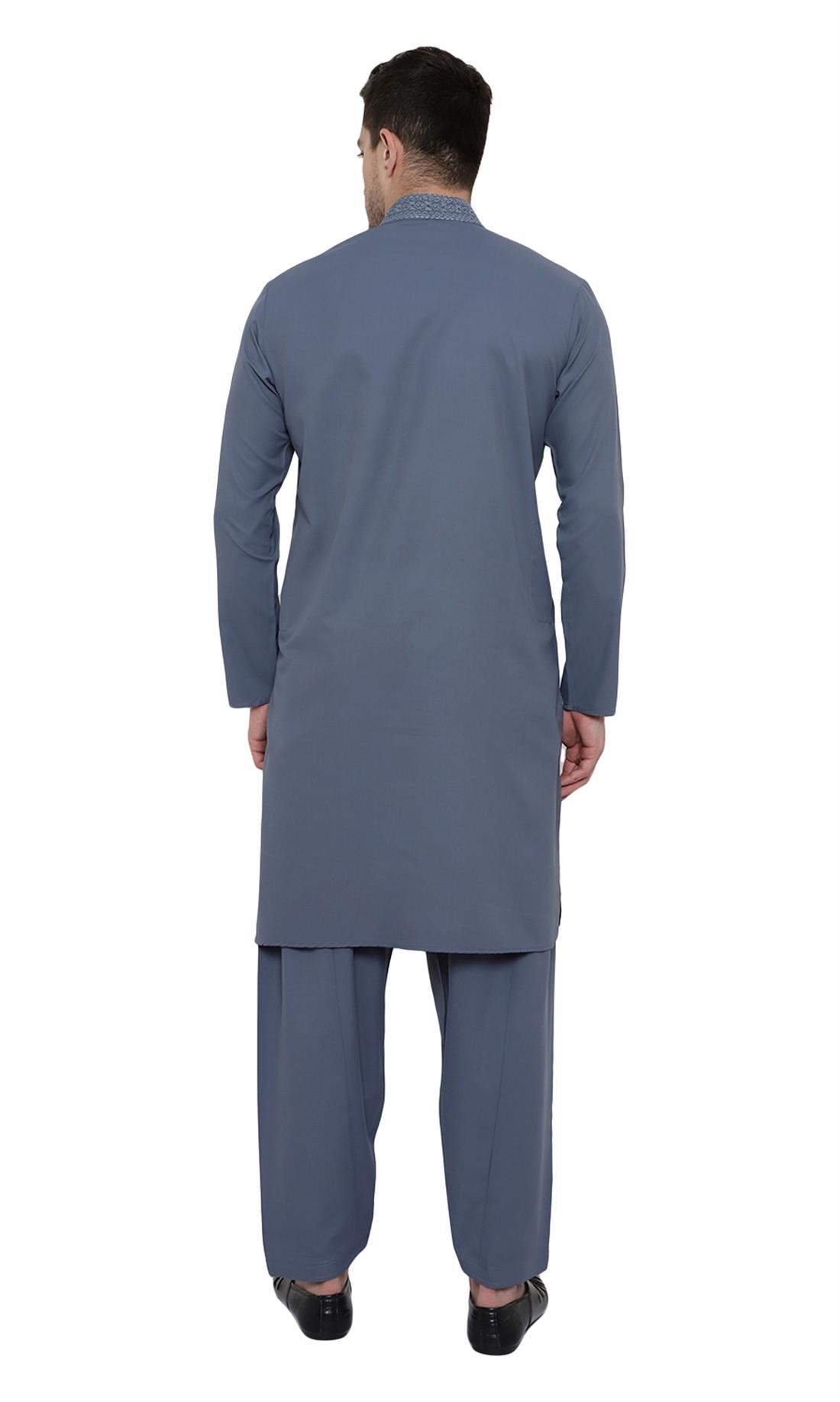 Denim Blue Embroidered Mens Shalwar Kameez