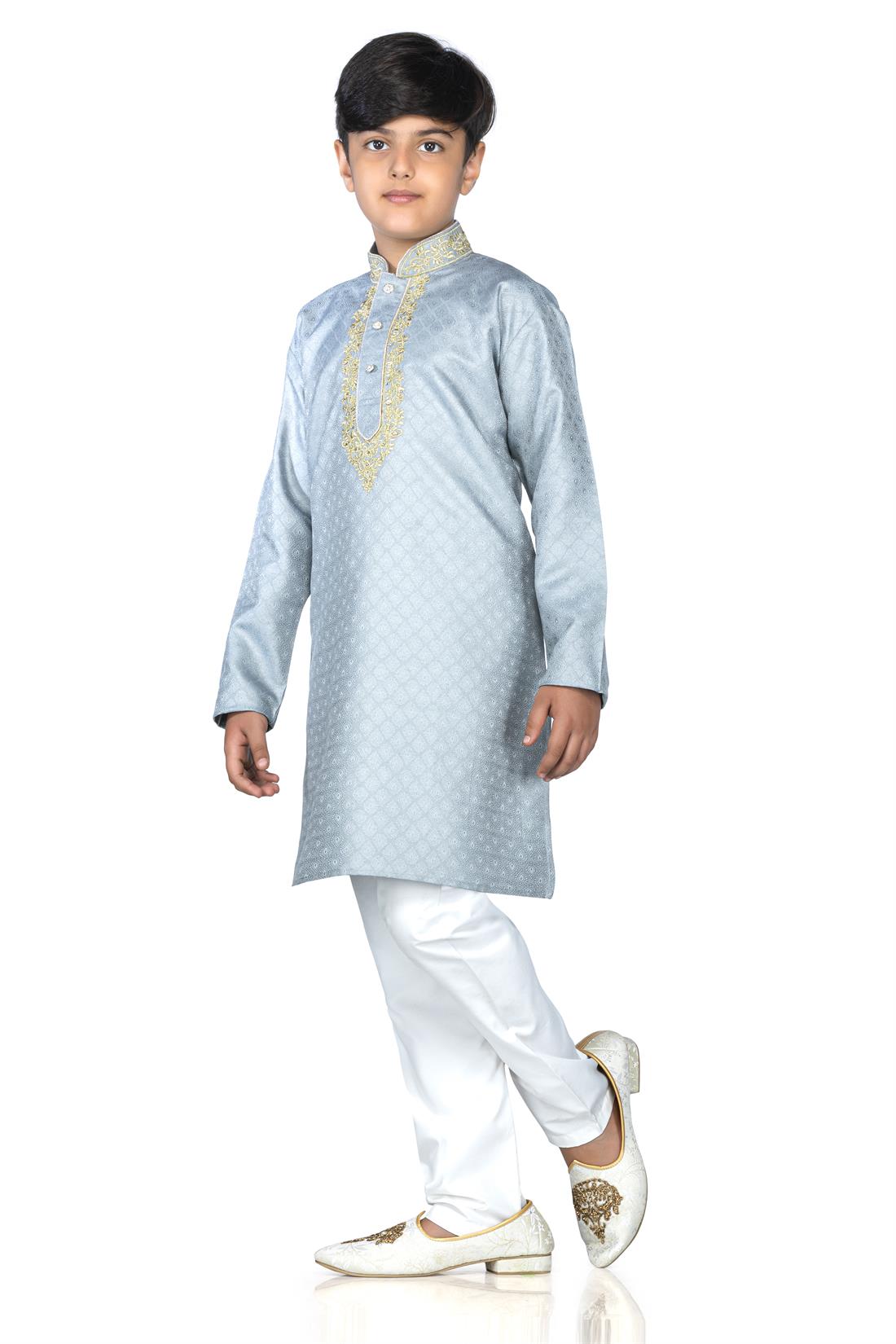 Light Grey Embroidered Boys Kurta Pajama