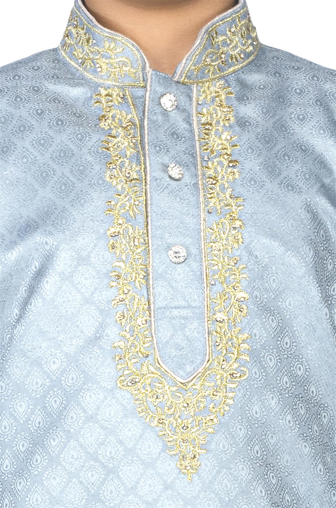 Light Grey Embroidered Boys Kurta Pajama