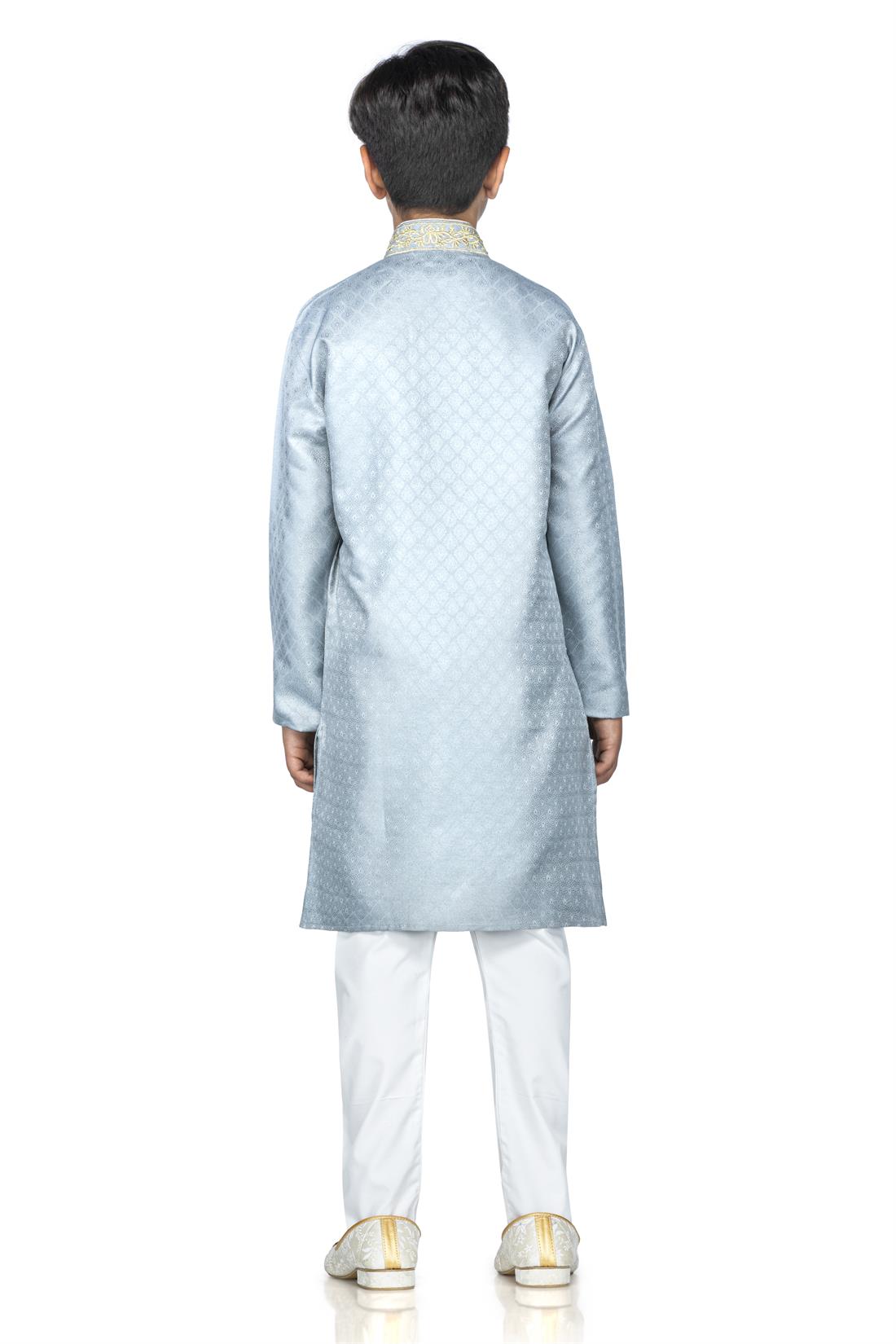Light Grey Embroidered Boys Kurta Pajama