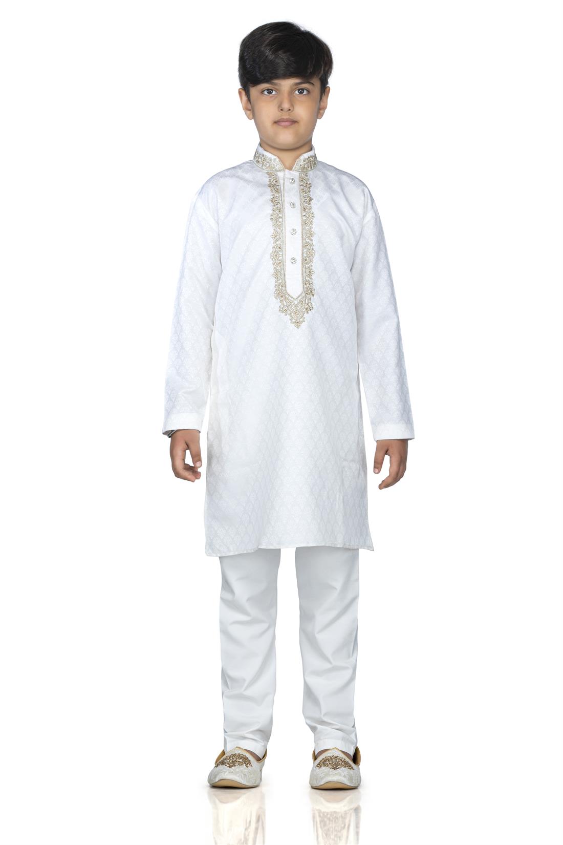 Cream Embroidered Boys Kurta Pajama