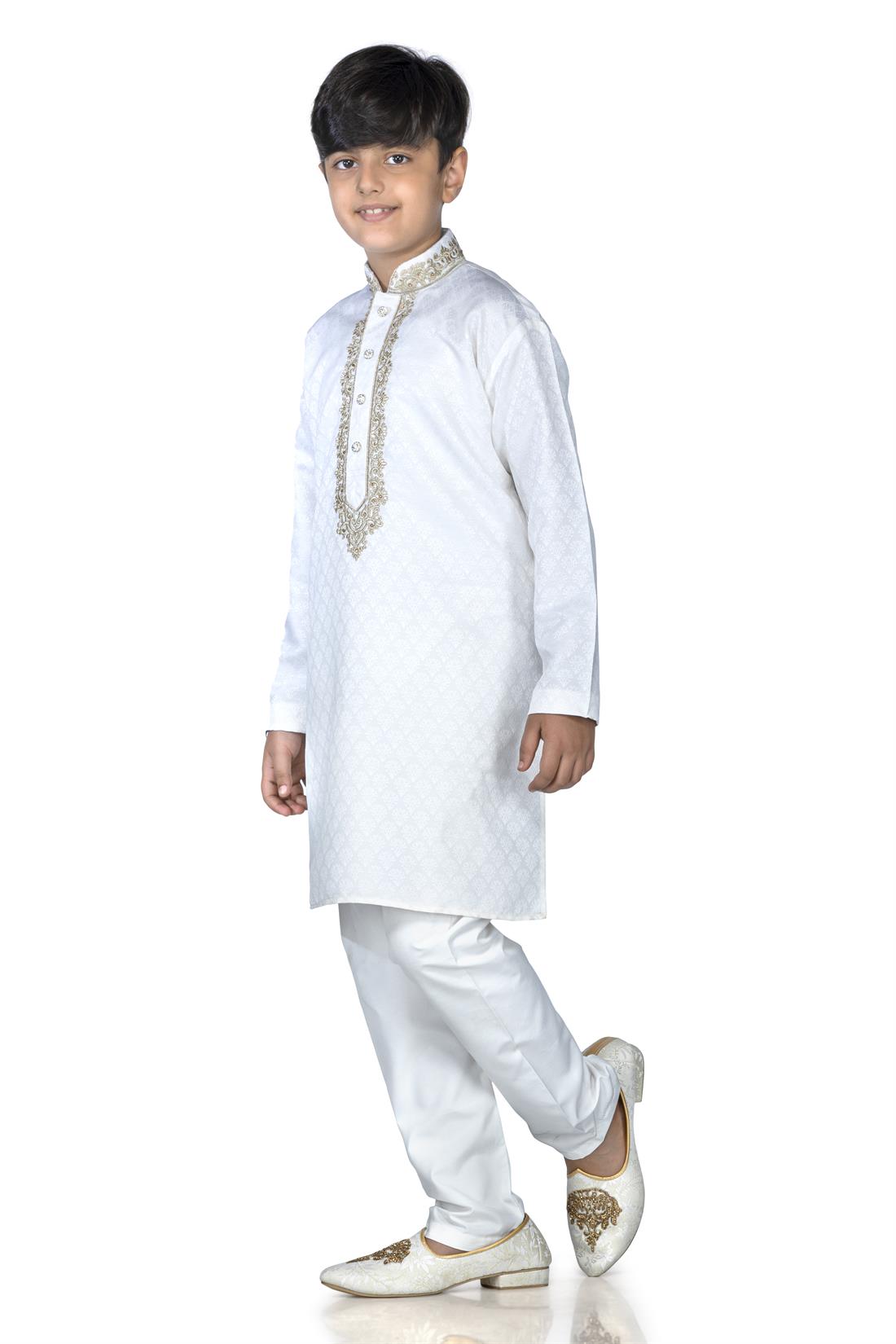 Cream Embroidered Boys Kurta Pajama