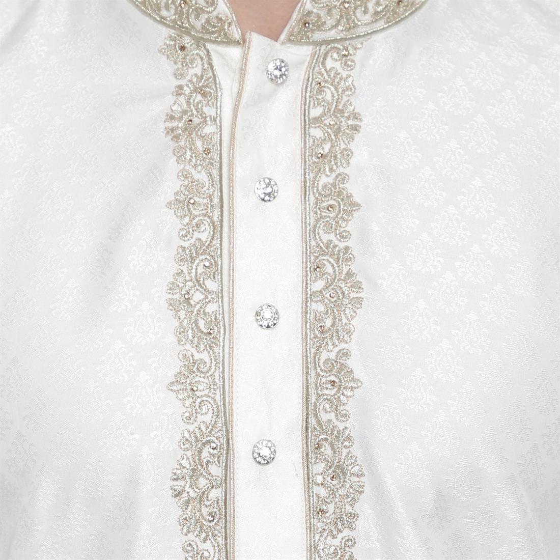 Off White Embroidered Mens Kurta Pajama