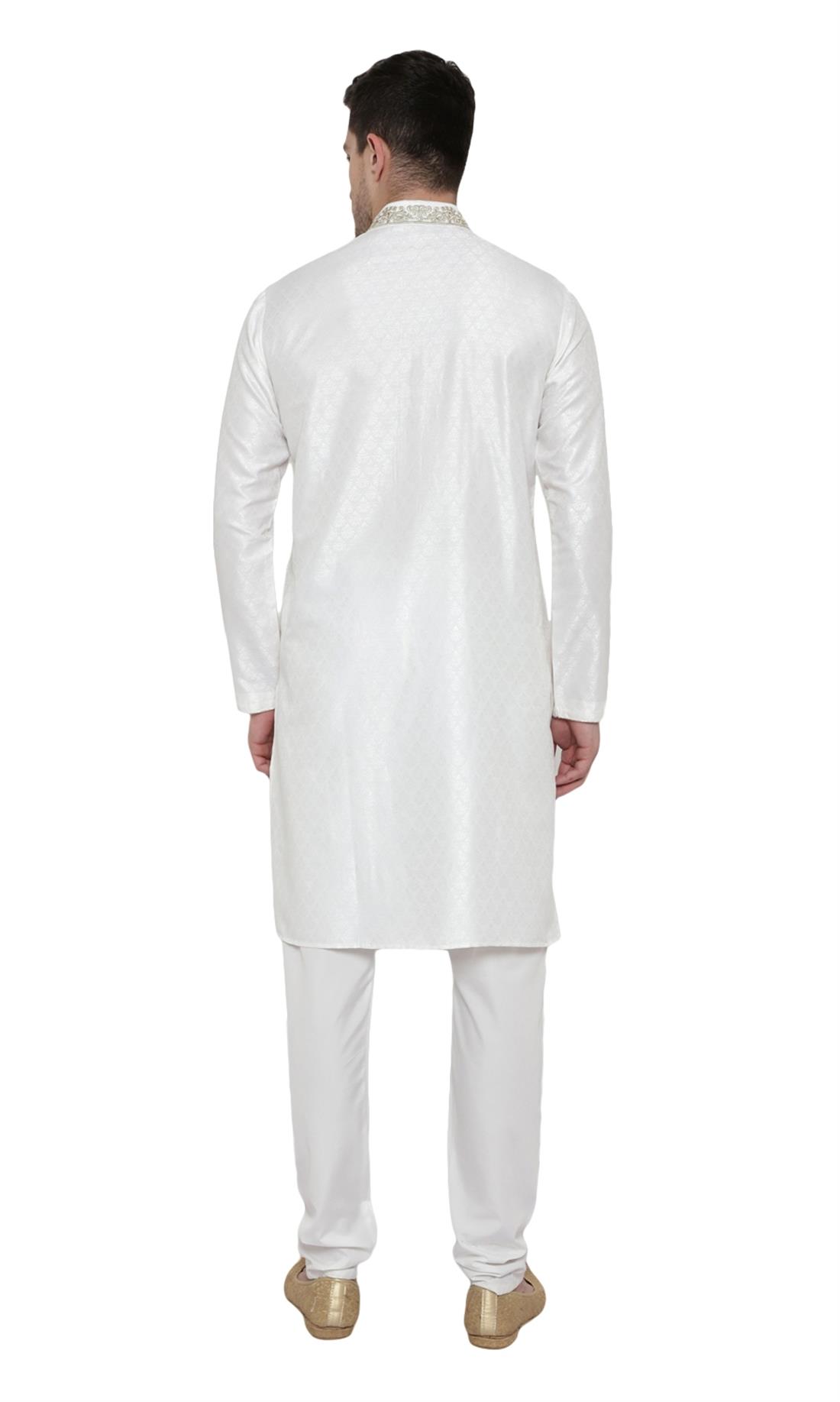 Off White Embroidered Mens Kurta Pajama