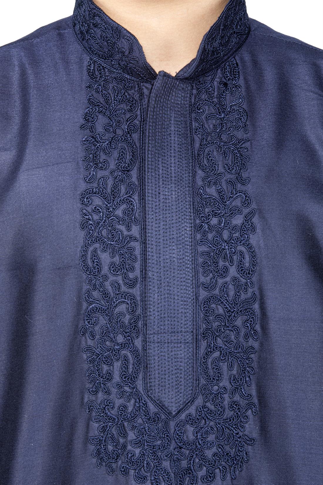 Navy Embroidered Mens Kurta Pajama