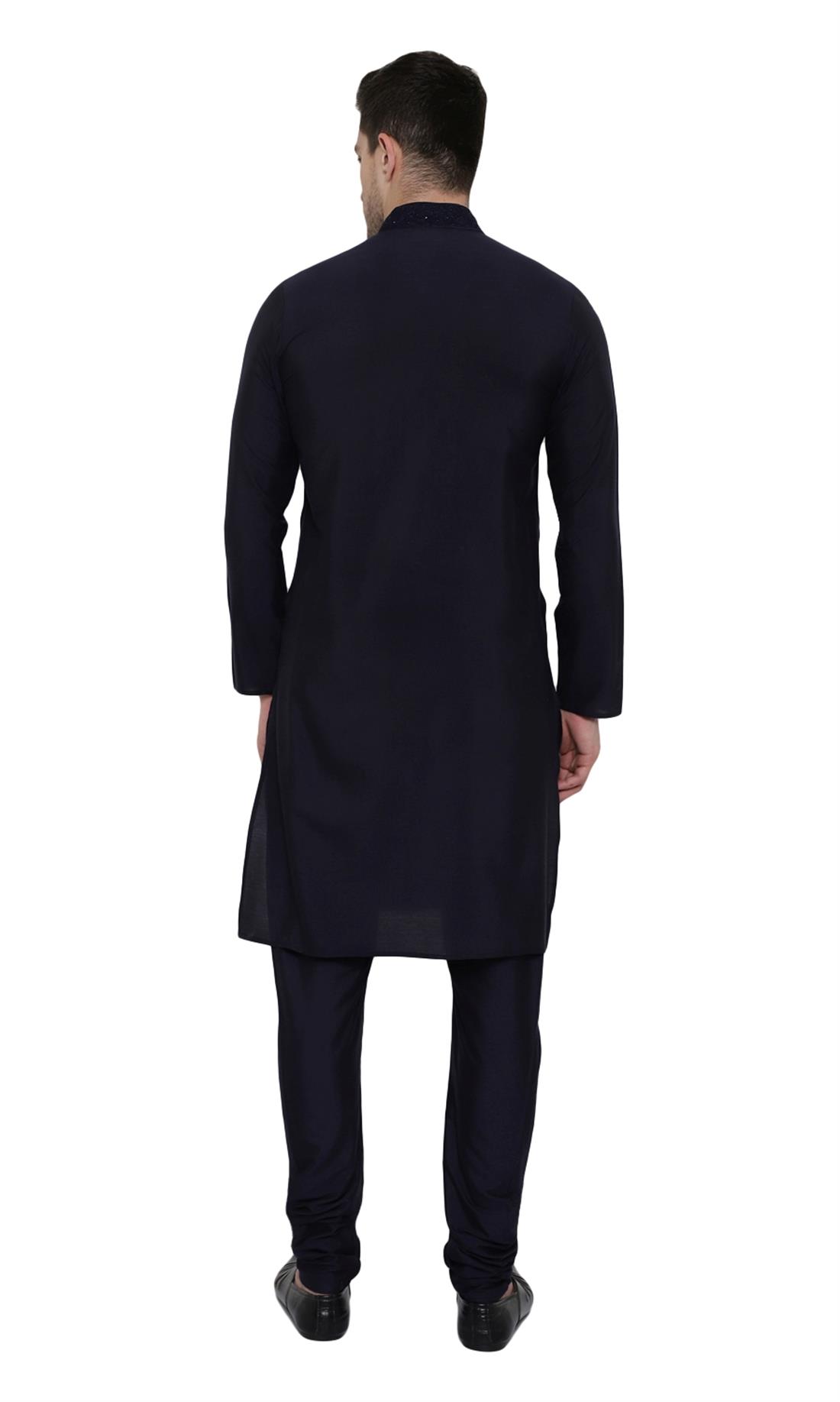 Navy Embroidered Mens Kurta Pajama