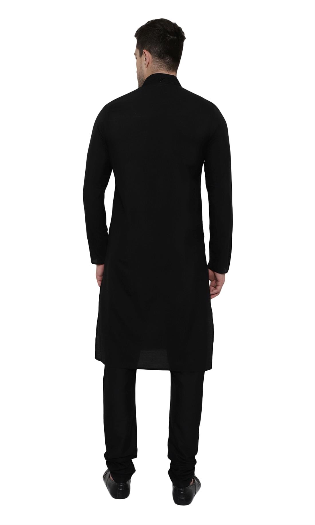 Black Embroidered Silk Mens Kurta Pajama