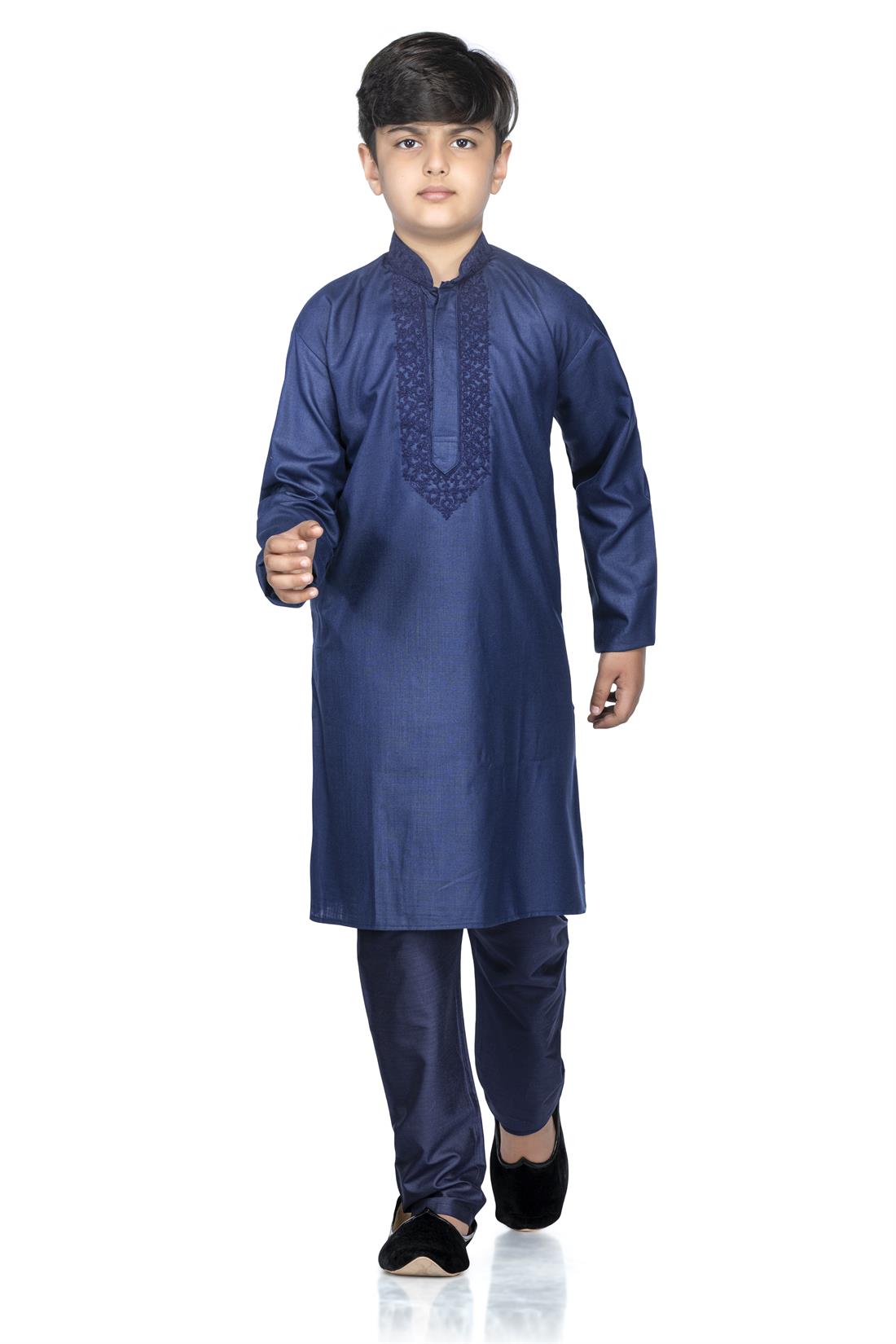 Navy Blue Embroidered Boys Kurta Pajama