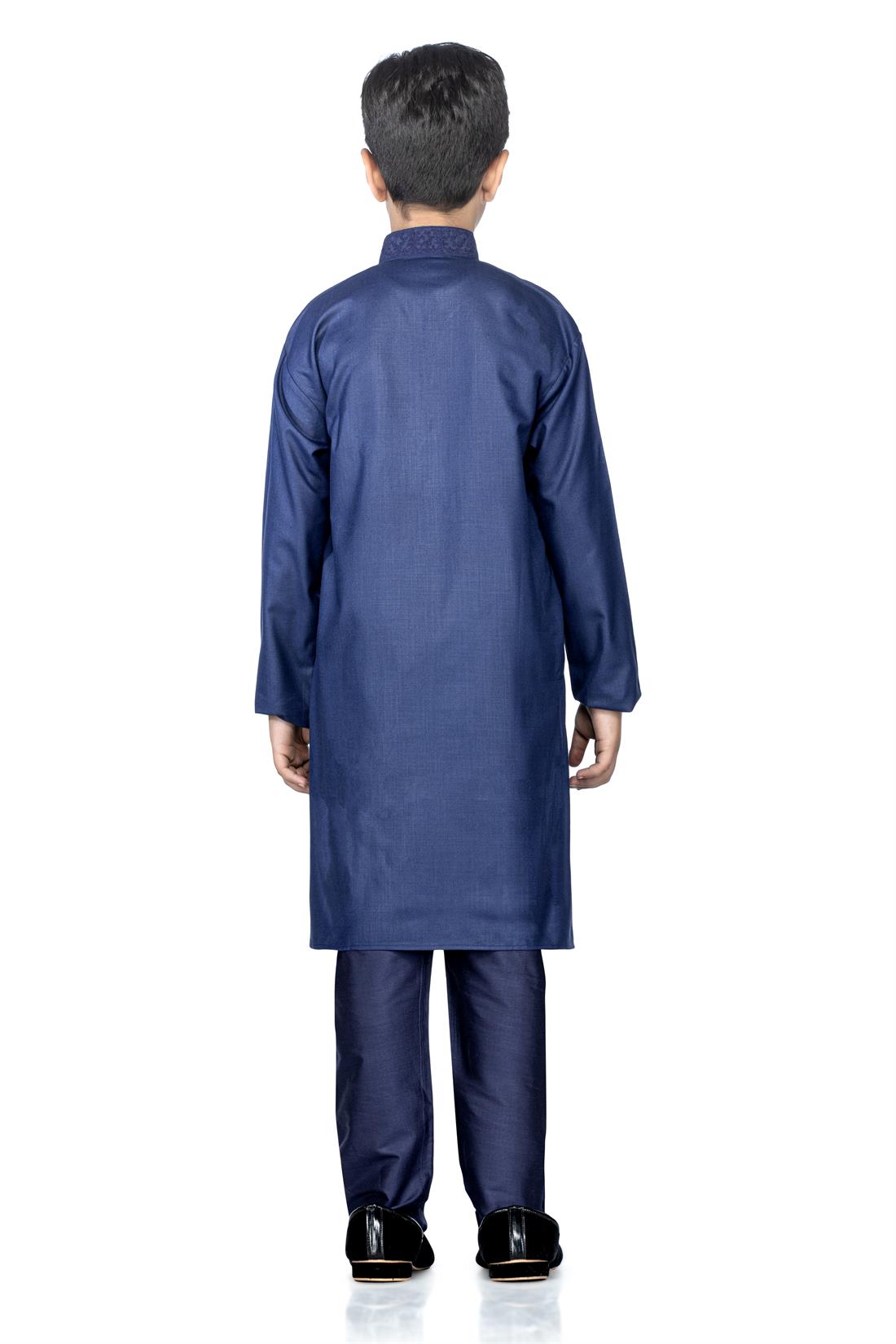 Navy Blue Embroidered Boys Kurta Pajama