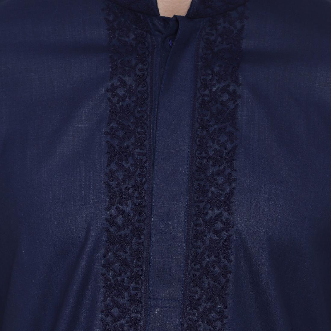 Navy Blue Embroidered Mens Kurta Pajama