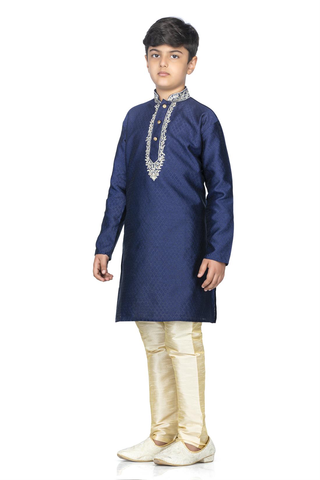 Navy Embroidered Boys Kurta Pajama