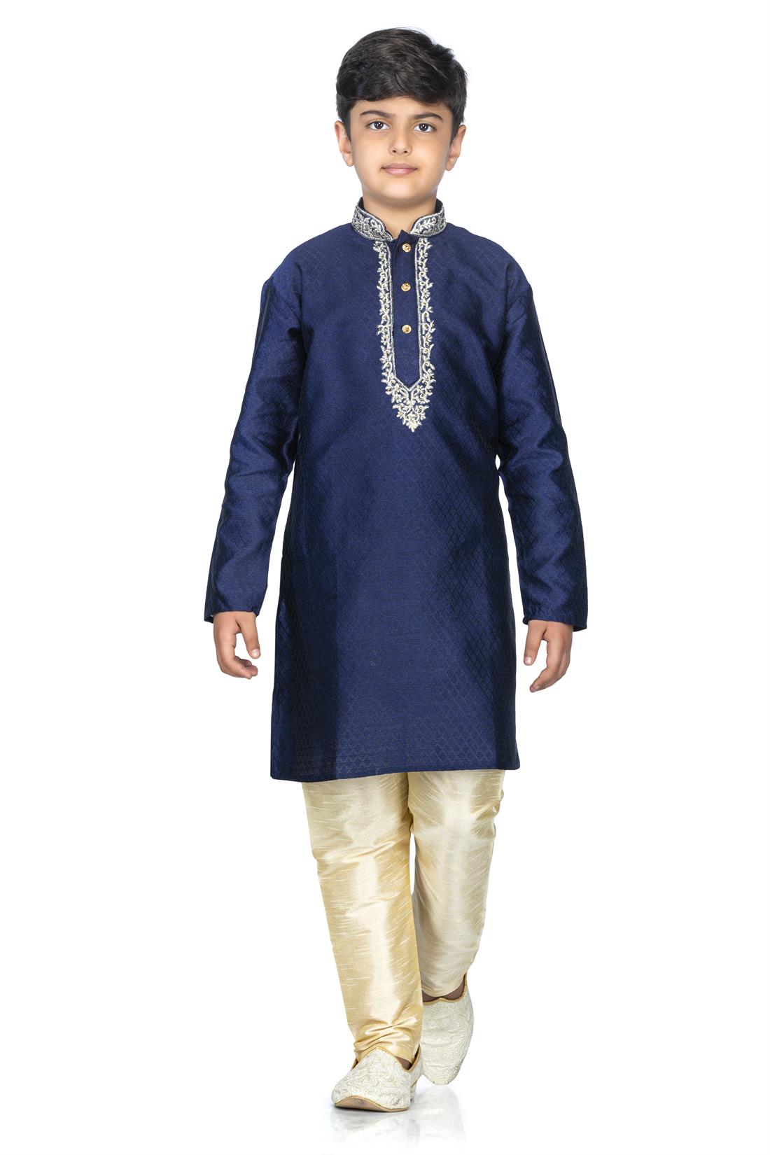Navy Embroidered Boys Kurta Pajama