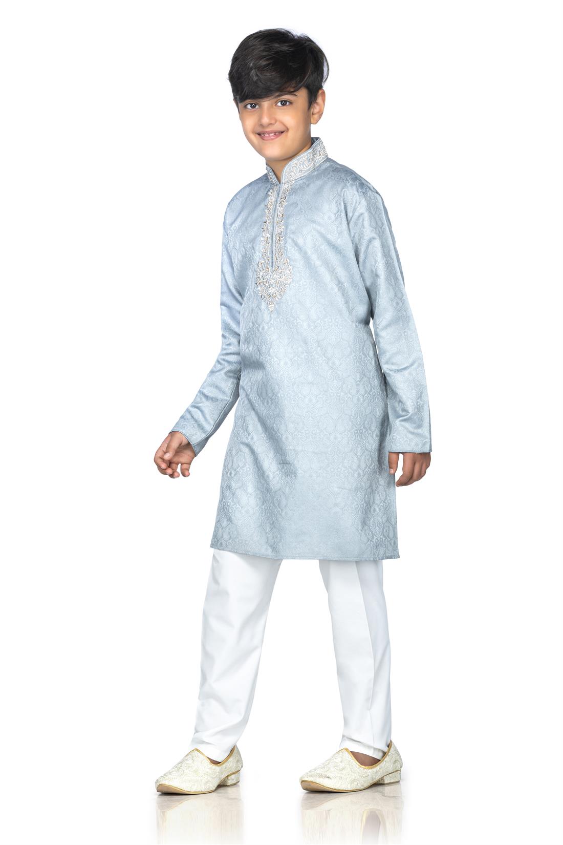 Light Grey Embroidered Boys Kurta Pajama