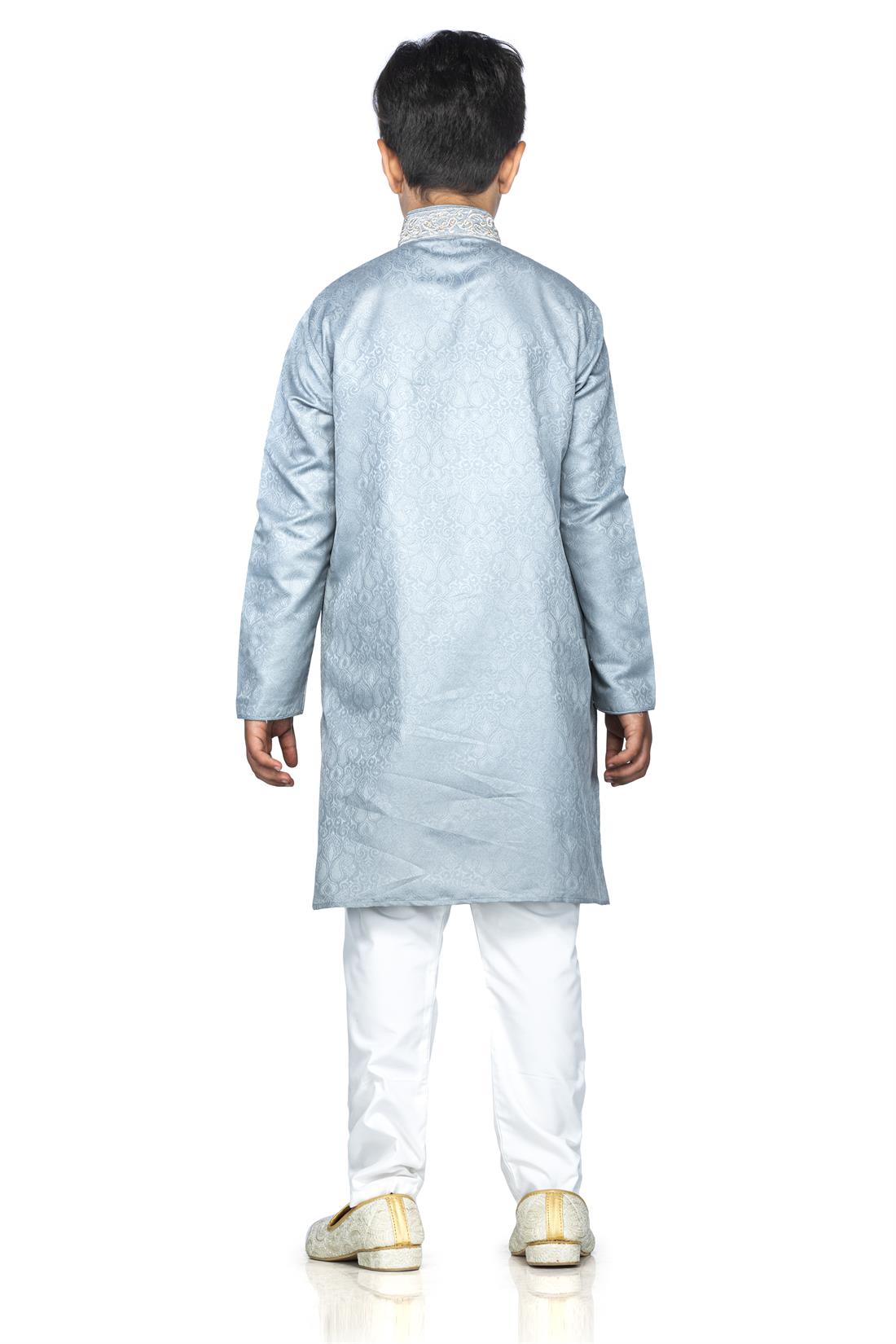 Light Grey Embroidered Boys Kurta Pajama
