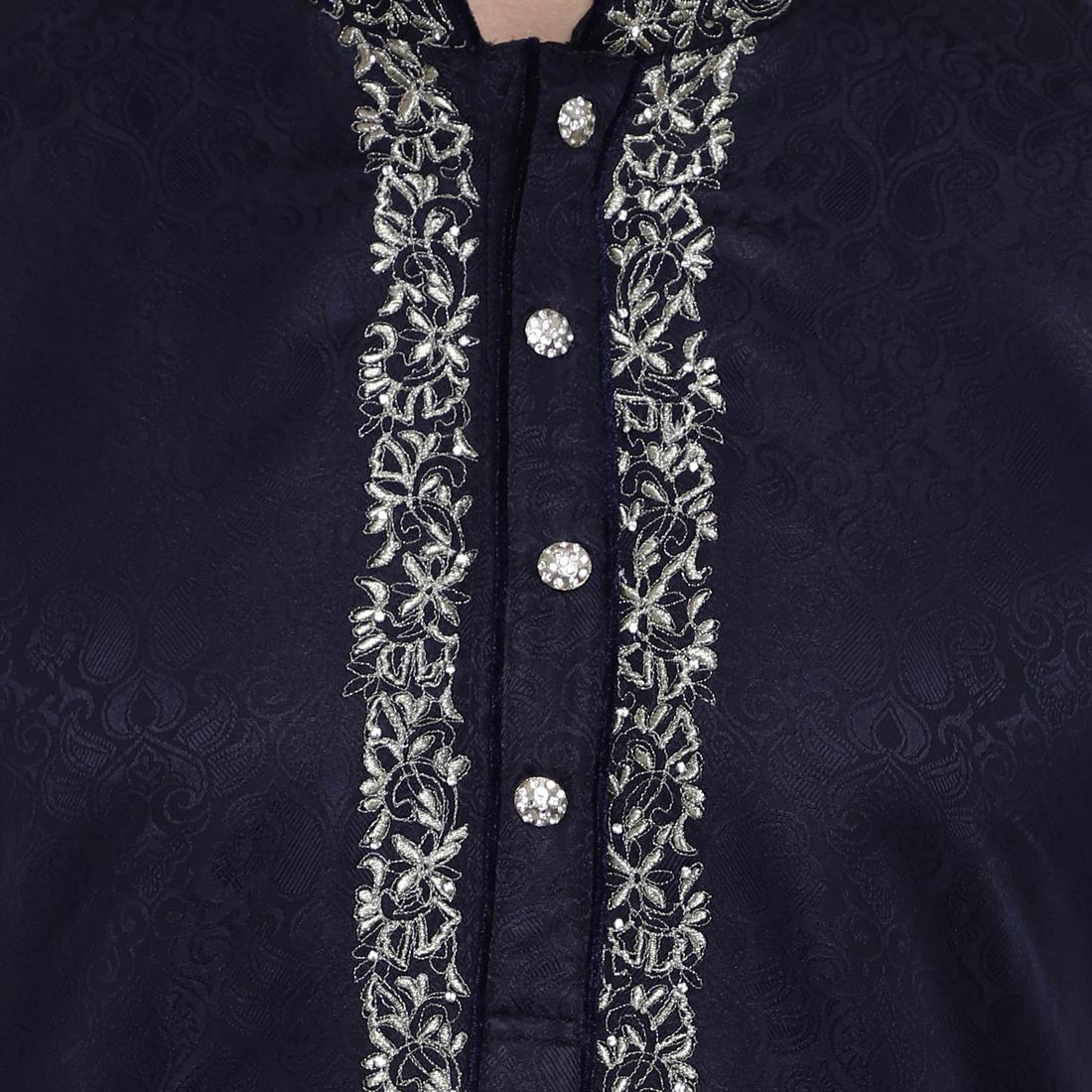 Navy Blue Embroidered Mens Kurta Pajama