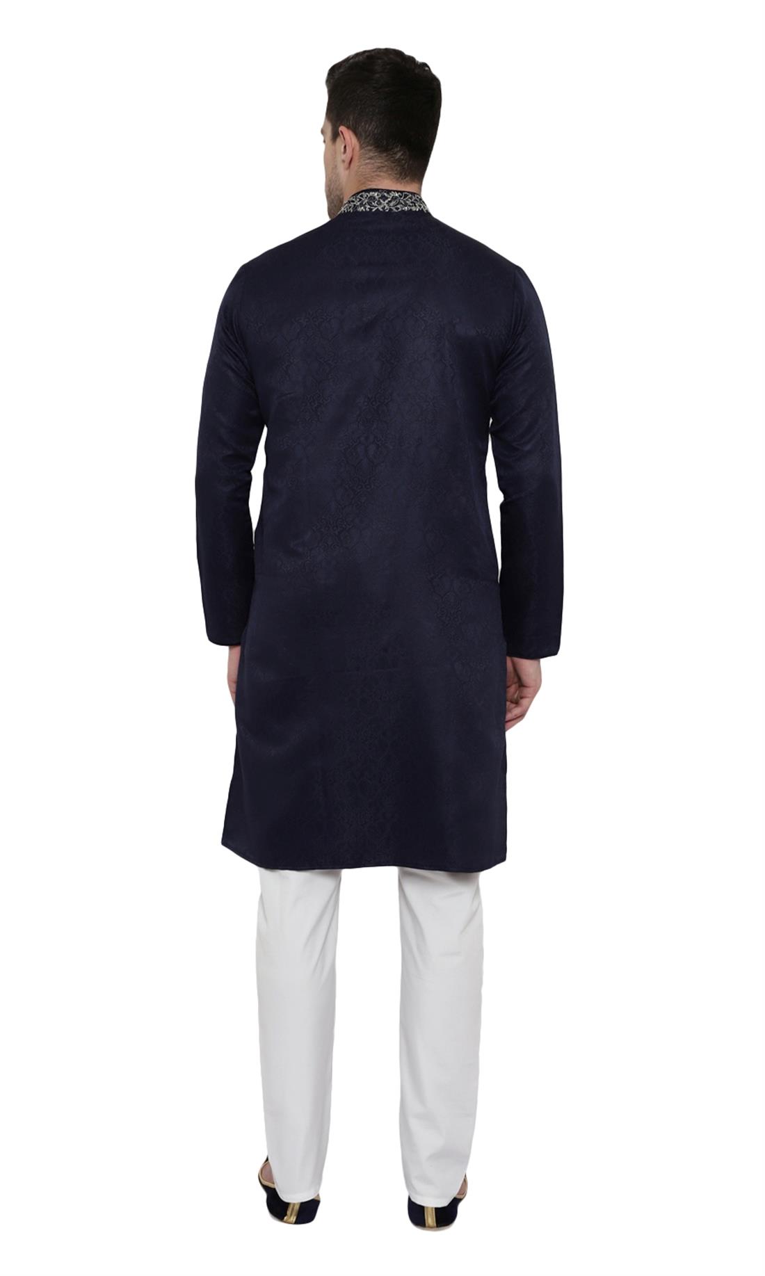 Navy Blue Embroidered Mens Kurta Pajama