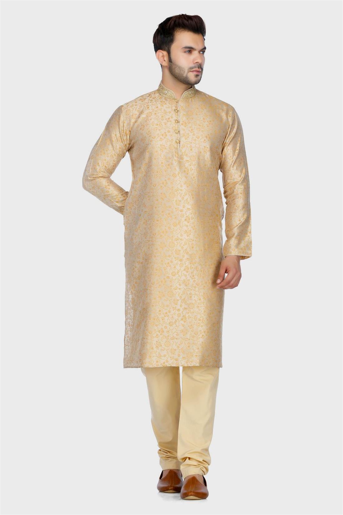 Gold Embroidered Mens Kurta Pajama