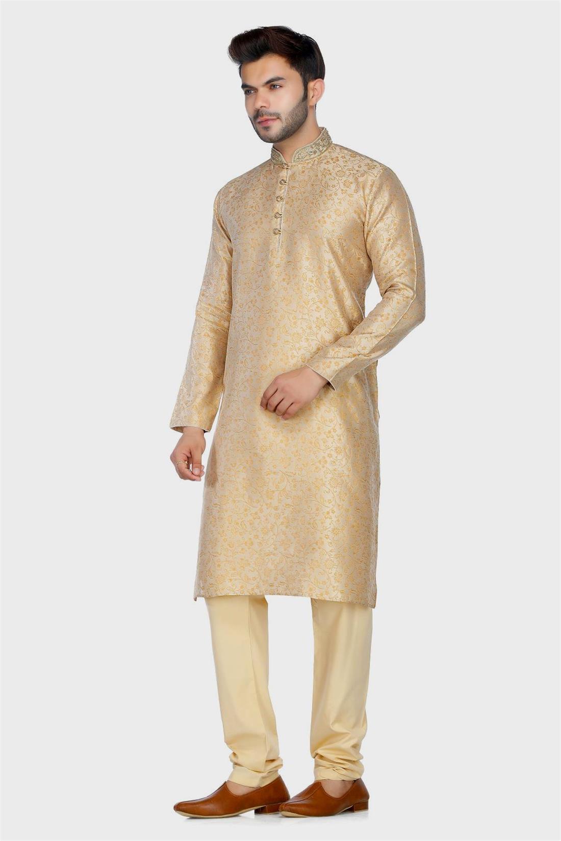 Gold Embroidered Mens Kurta Pajama