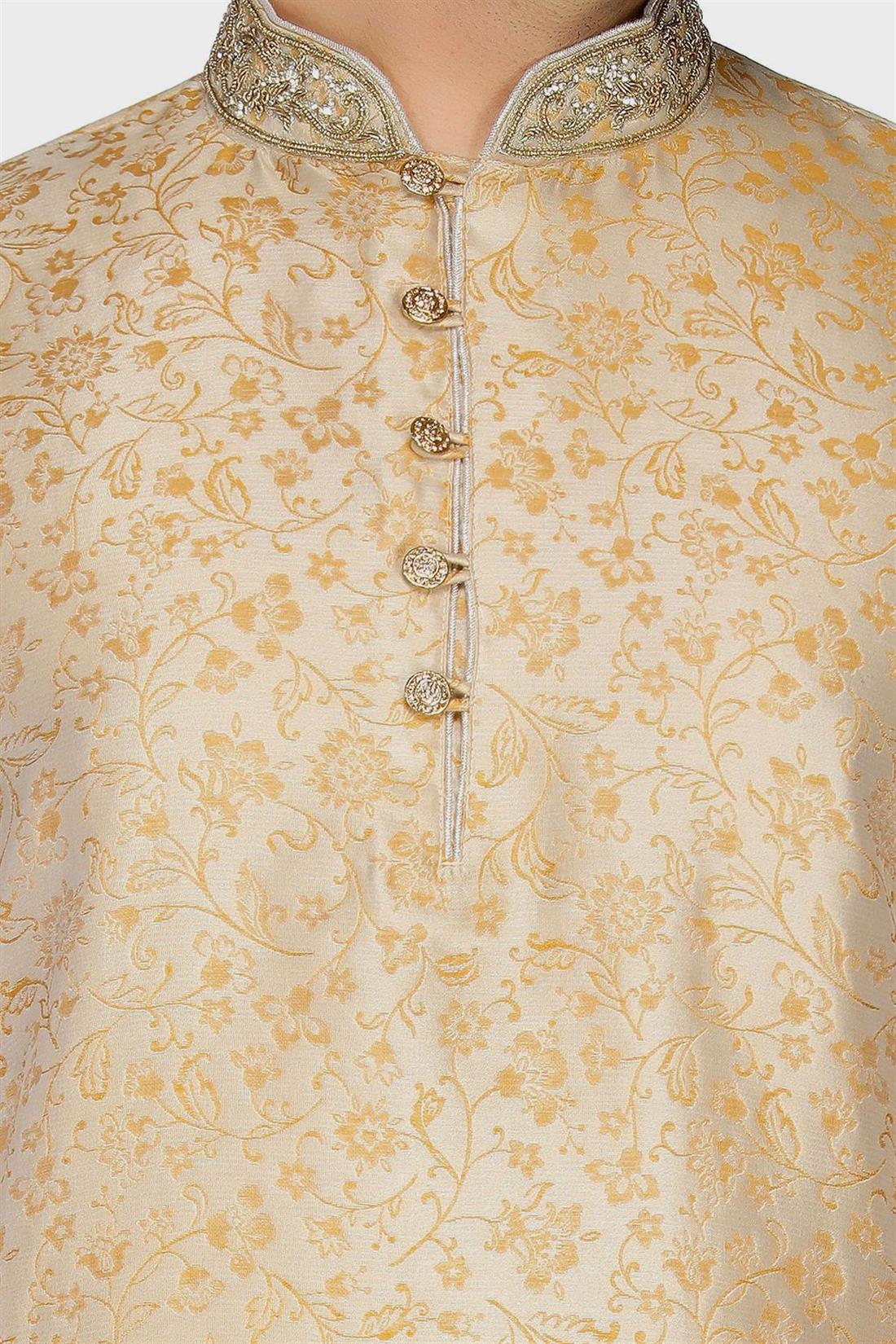 Gold Embroidered Mens Kurta Pajama