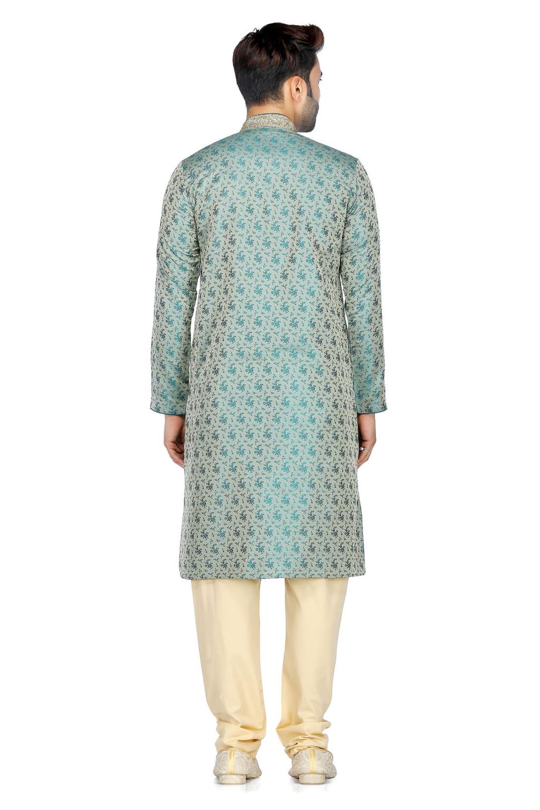 Teal Embroidered Mens Kurta Pajama
