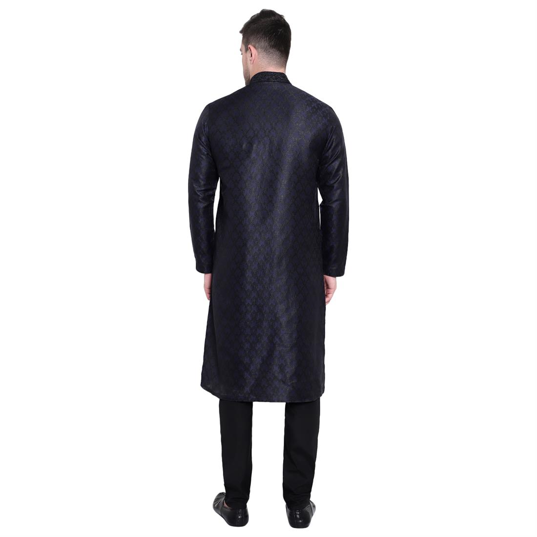 Navy Embroidered Mens Kurta Pyjama