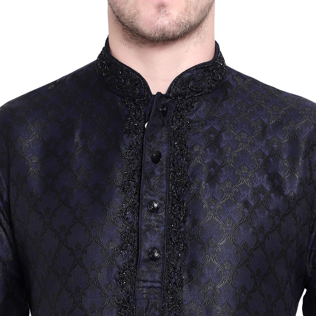 Navy Embroidered Mens Kurta Pyjama