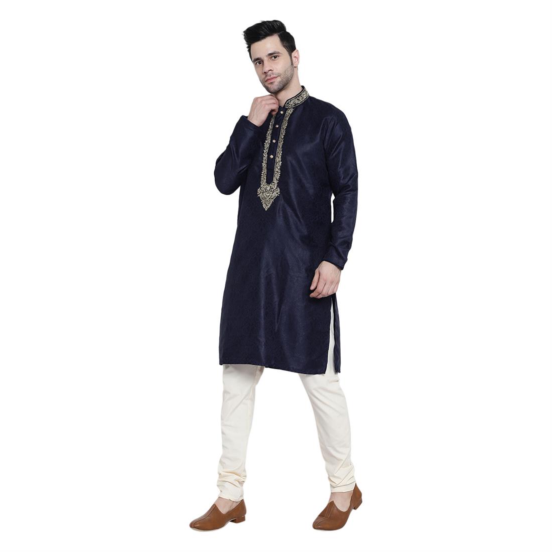 Navy & Gold Mens Brocade Navy/Gold Kurta Pyjama